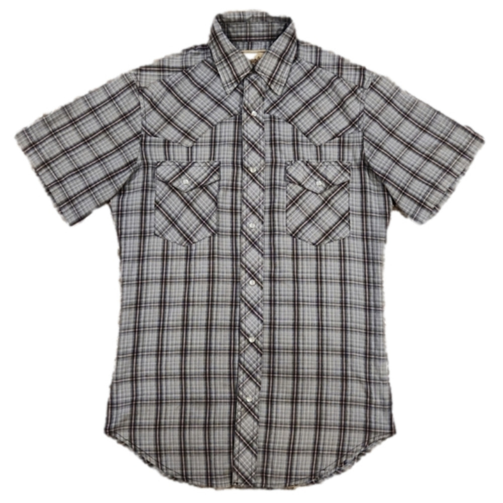 WRANGLER Western Shirts Gray & Red Plaid Snap Button Down Shirt